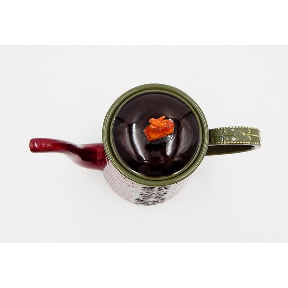 Christmas Ceramic Coffee Tea Pot Deer Finial Silent Night Verse 11 Inch Red - Picture 6 of 11